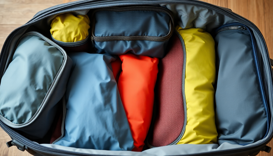 Eco-friendly packing cubes neatly arranged in travel bag