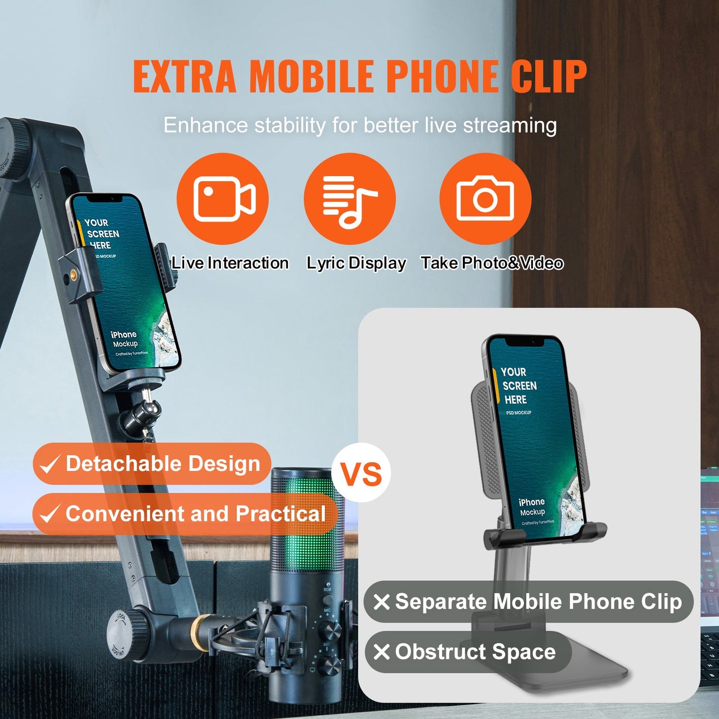 Elurra Essence Microphone Boom Arm with Phone Holder - Elurra Essence