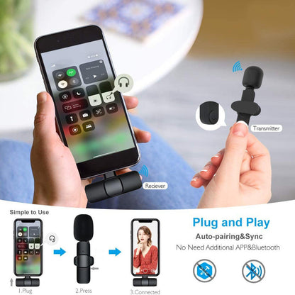 Wireless Lavalier Microphone for iPhone & Android - Portable Clip-On Mic with Long Battery Life - Elurra Essence