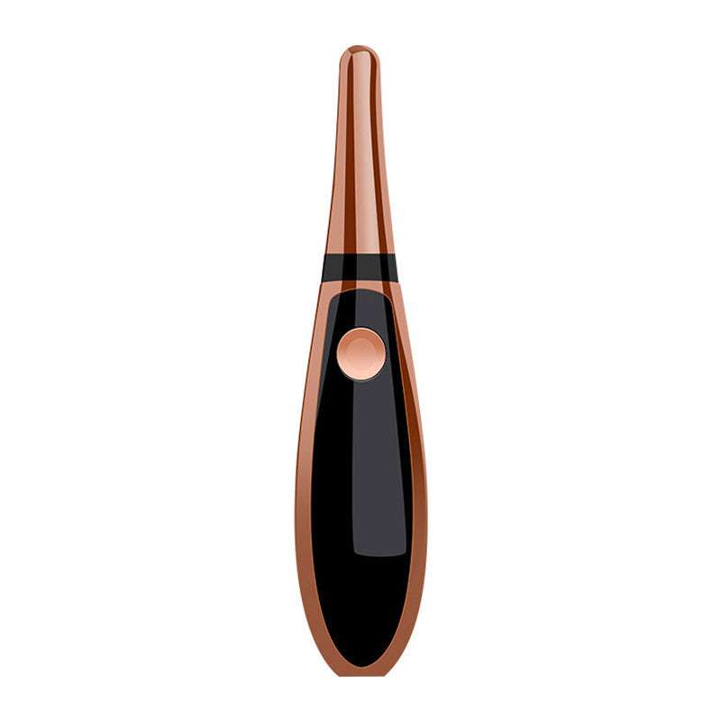 Elan Essence heated eyelash curler in sleek black and rose gold with a single button control